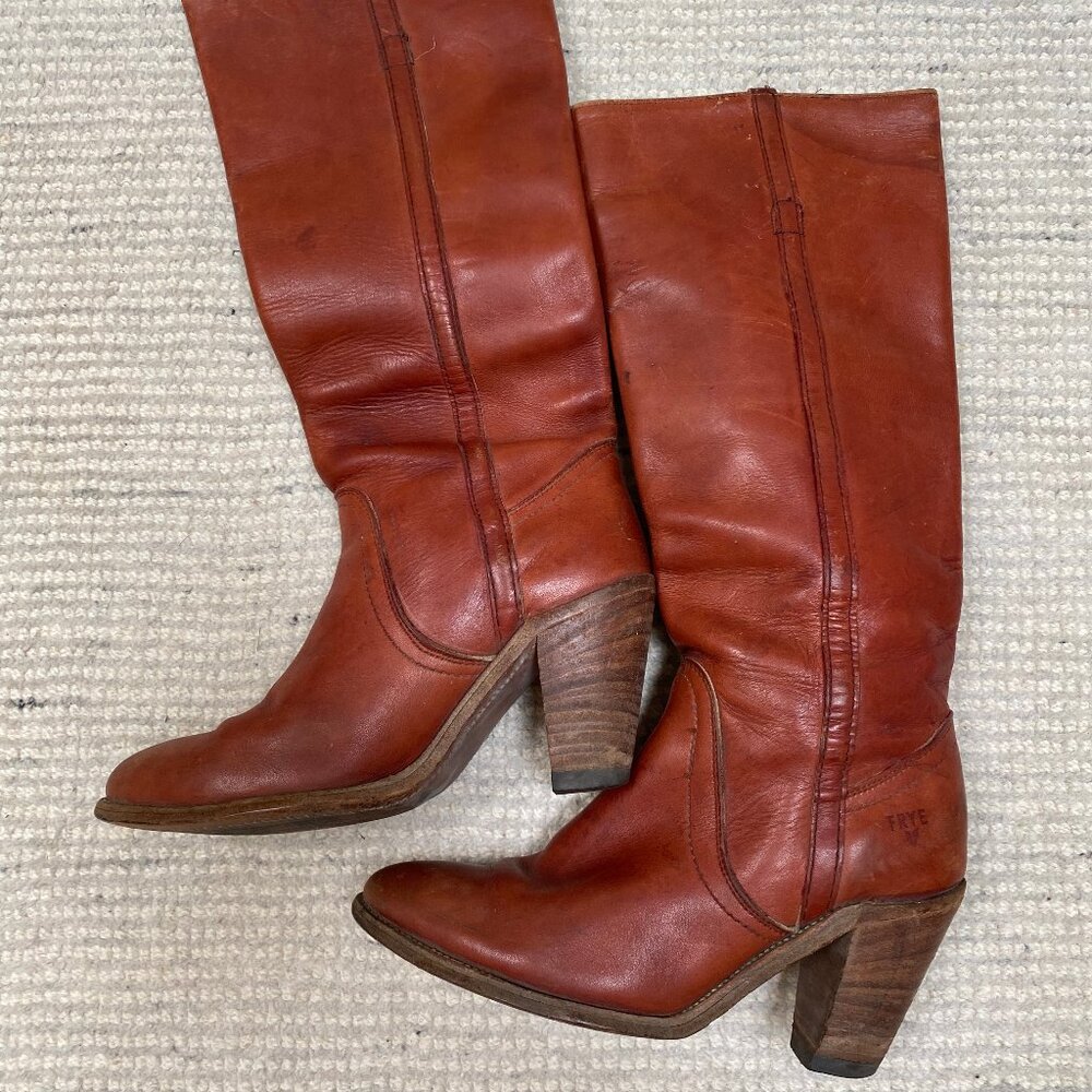Frye Oxblood Knee High Campus Boots Wooden Heel size 7.5